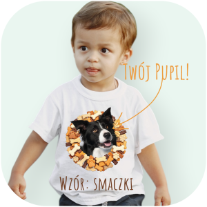 Koszulka z Twoim Pupilem Personalizacja / Biała / Dziecięca Unisex  /   Smaczki