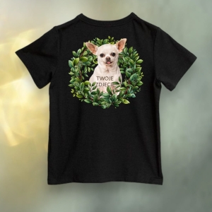 Koszulka z Twoim Pupilem Personalizacja / Biała / Czarna / Dziecięca Unisex  /  Zielony wianek 1