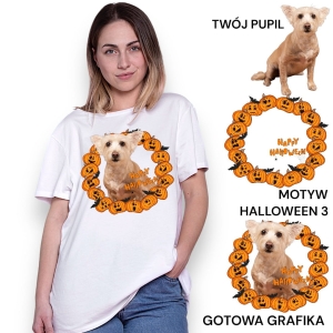 T-shirt z nadrukiem Twój pupil na koszulce  Biały / Czarny / Unisex  /  Halloween 3