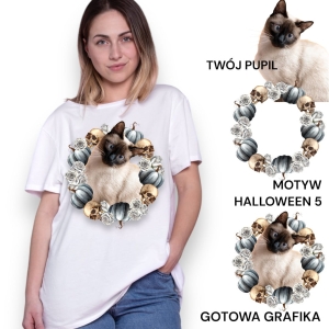 T-shirt z nadrukiem Twój pupil na koszulce  Biały / Czarny / Unisex  /  Halloween 5